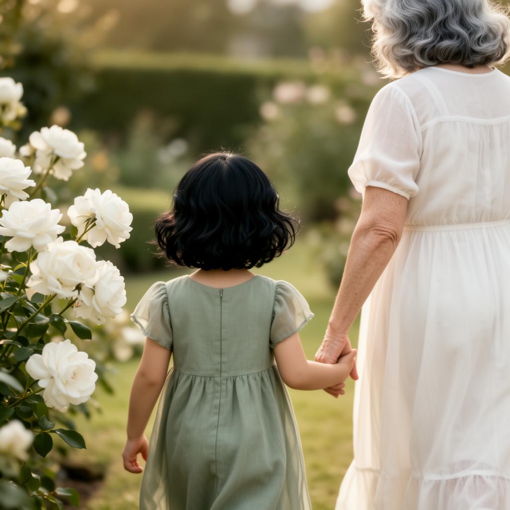 Bambina che tiene la mano della nonna